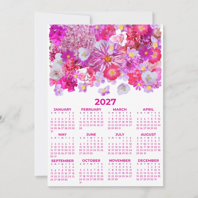 Heldskalender 2027 med rosa blommor inbjudningar (Framsida)