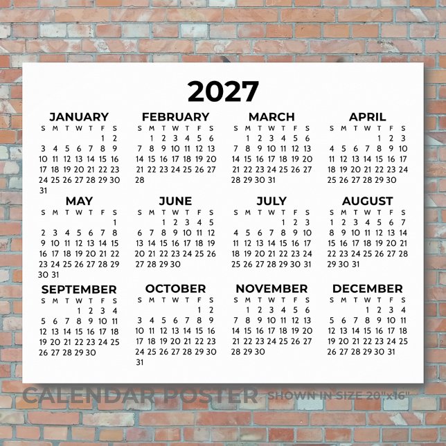 Heldskalender 2027 Minimalistisk Horisontell Poster (Skapare uppladdad)