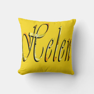 Helen, Girls Namn Logotyp, Gult Throw Cushion. Kudde