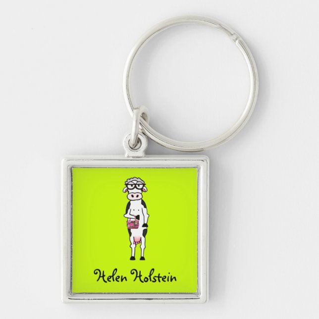 Helen Holstein Keychain Fyrkantig Silverfärgad Nyckelring (Framsidan)