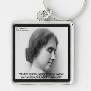 Helen Keller & Berömd döv/blind Citat Fyrkantig Silverfärgad Nyckelring