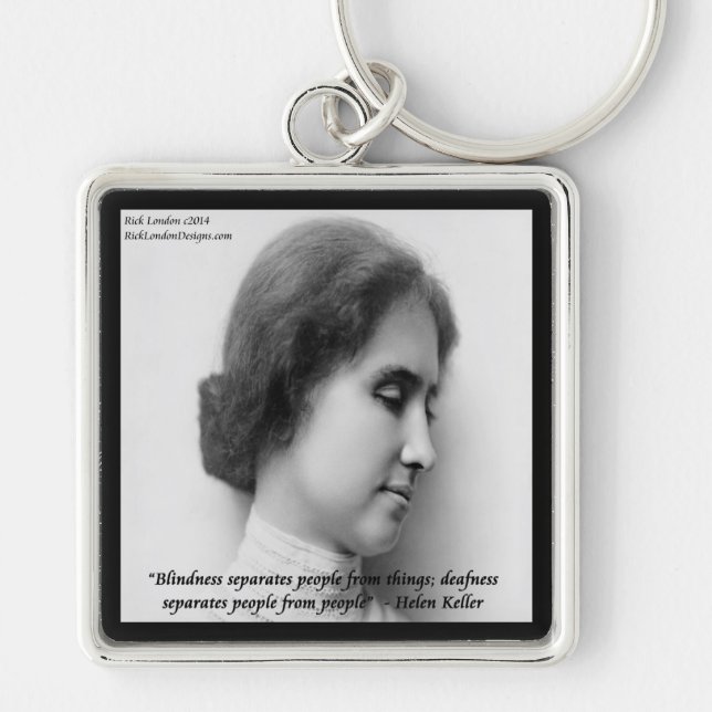 Helen Keller & Berömd döv/blind Citat Fyrkantig Silverfärgad Nyckelring (Framsidan)