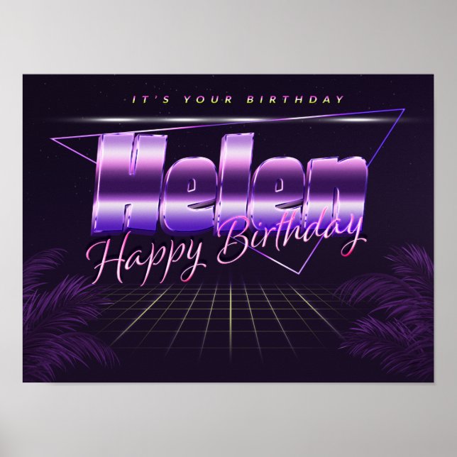 Helen Namn Vorname lila retro Poster Geburtstag (Framsidan)