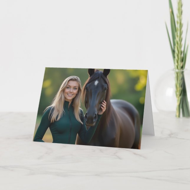 Helena Chevalier med hennes fathful Horse Assion Tack Kort (Framsida)