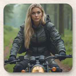 Helena Chevalier Riding Motorcycle through Forest Underlägg