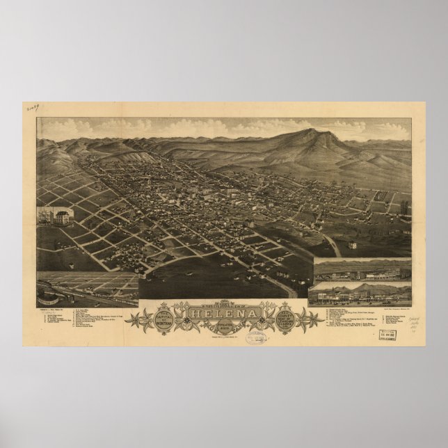 Helena Montana 1883 Antique Panoramic Karta Poster (Framsidan)