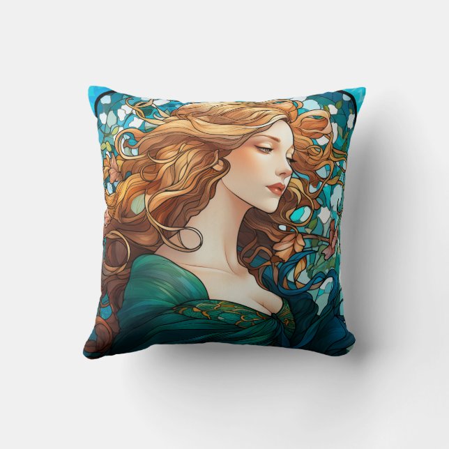 Helena - Mörk Blonde Woman i Art nouveau Stil Kudde (Baksida)
