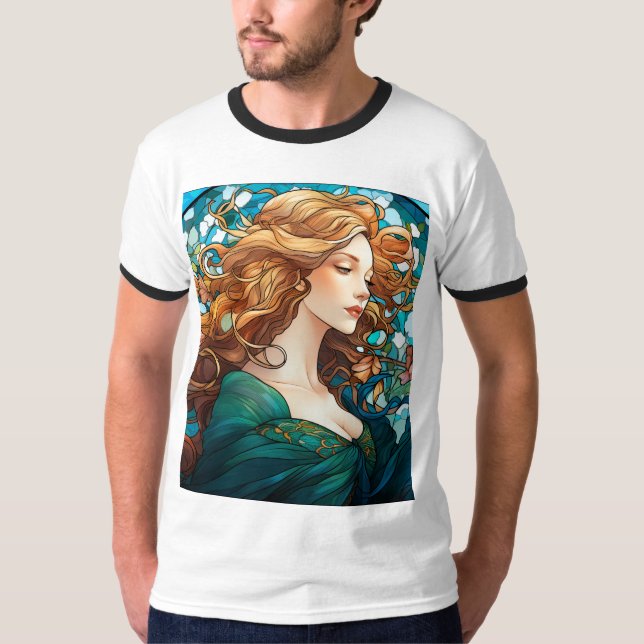 Helena - Mörk Blonde Woman i Art nouveau Stil T Shirt (Framsida)