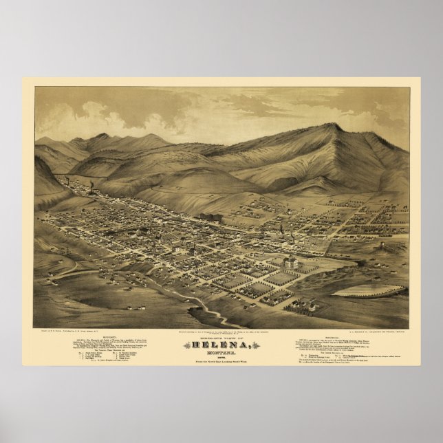 Helena, MT Panoramic Karta - 1875 Poster (Framsidan)
