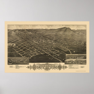 Helena, MT Panoramic Karta - 1883 Poster