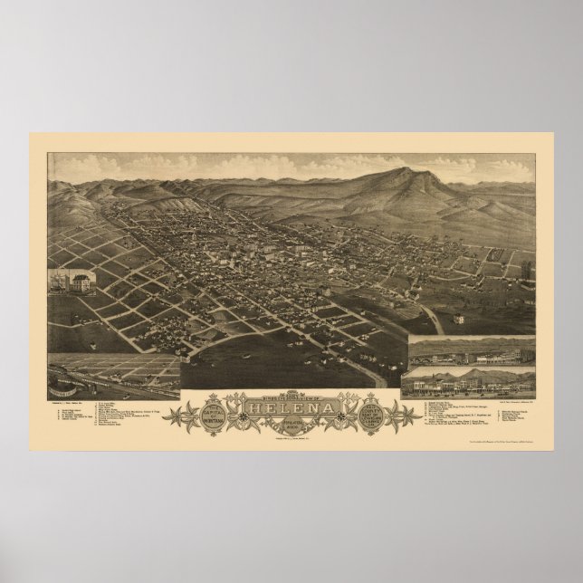 Helena, MT Panoramic Karta - 1883 Poster (Framsidan)