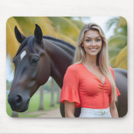 Helena och Hennes Horse Amidst Lush Greenery Musmatta