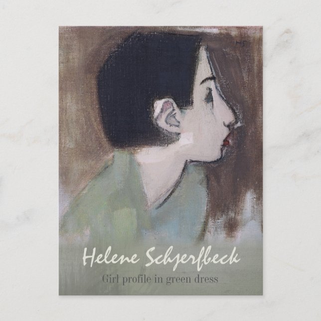 Helene Schjerfbeck Flickprofil i gröntens klänning Vykort (Framsida)