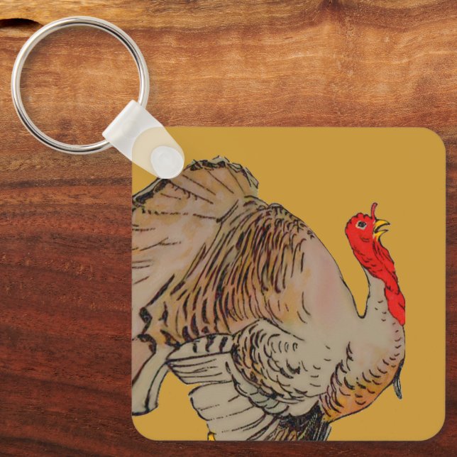 Helfärgad kalkon för Thanksgiving Nyckelring (Framsida)