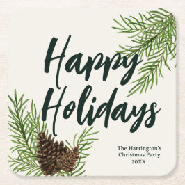 Helg Akvarell Vinter Barrgrönska Elfenben Underlägg Papper Kvadrat