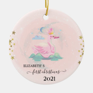 Helg Först Jul Bebis Svan Krona Stjärnor Julgransprydnad Keramik