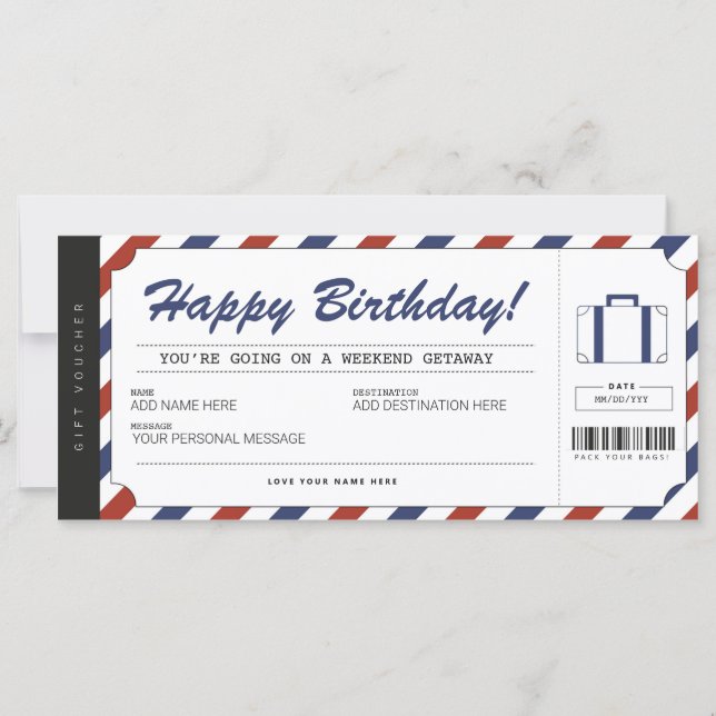 Helg Getaway Birthday Gift Travel Voucher (Framsida)