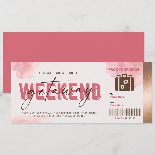 Helg Getaway Gift Voucher Hotel Stanna Biljett (Fram/baksida)