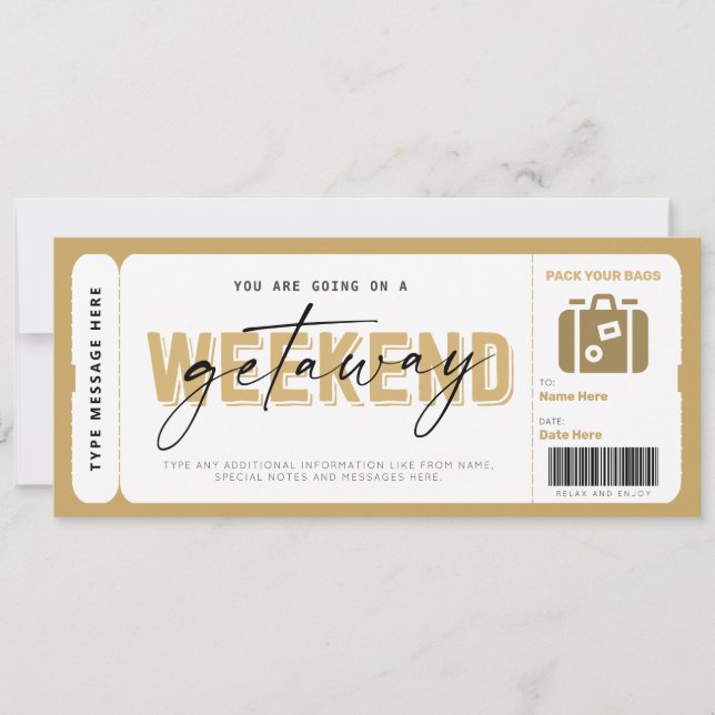 Helg Getaway Gift Voucher Hotel Stanna Biljett (Framsida)