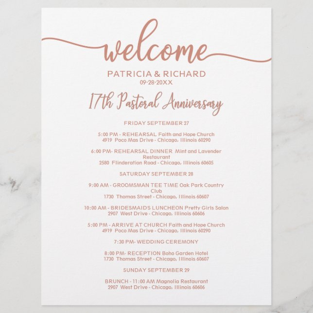 Helg Itinerary Tidslinje Rose Guld (Framsida)