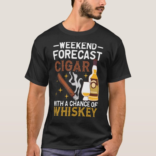 Helg prognos för cigarr och whisky t shirt (Framsida)