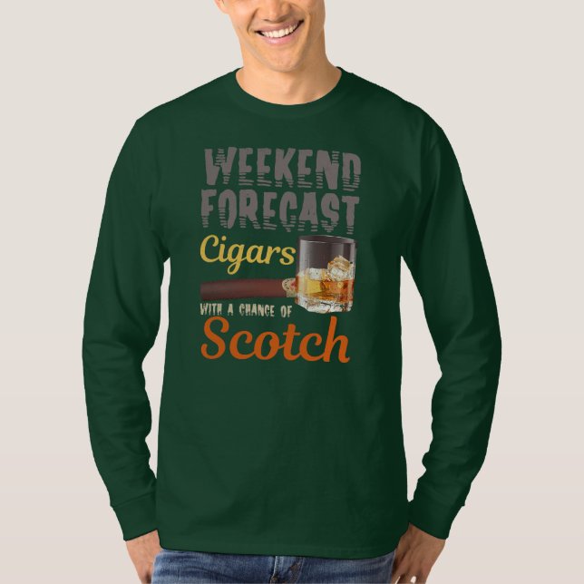 Helg prognos för cigarrer och Scotch Whiskey T Shirt (Framsida)