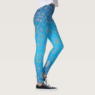 Helg Snöflinga Mönster Blå Leggings