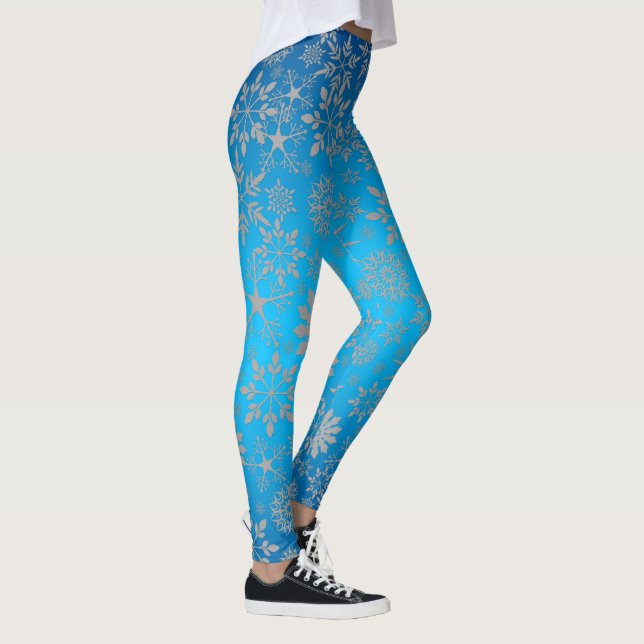 Helg Snöflinga Mönster Blå Leggings (Höger)