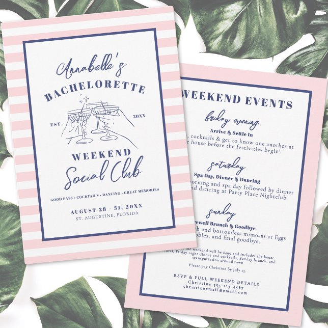 Helg Social Klubb Preppy Bachelorette Party Inbjudningar (Weekend Social Club Preppy Bachelorette Party Invitation)