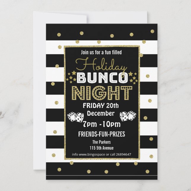 helgbunco natt, bunco-fest PTA-evenemang PTO Inbjudningar (Framsida)