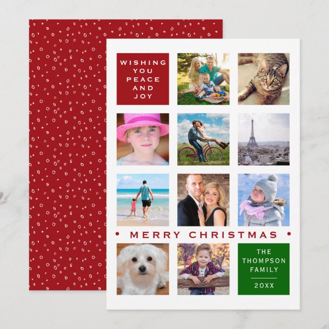 Helgdag 12 Fotokollage för Anpassningsbar Julkort (Fram/baksida)