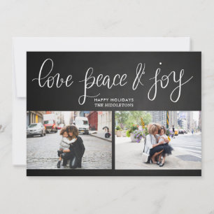 Helgdag 2-foto för Kärlek Peace Joy Chalkboard Julkort