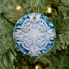helgdag 3D Stil White och Blue Snowflake Julgransprydnad Keramik