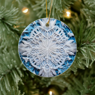 helgdag 3D Stil White och Blue Snowflake Julgransprydnad Keramik