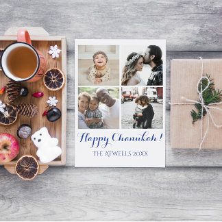 Helgdag 4 Foton Lycklig Chanukah Family White Julkort