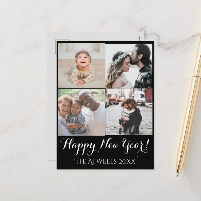 Helgdag 4 Photos Gott nytt år Family Black Helg Vykort (Fram/Back In Situ)