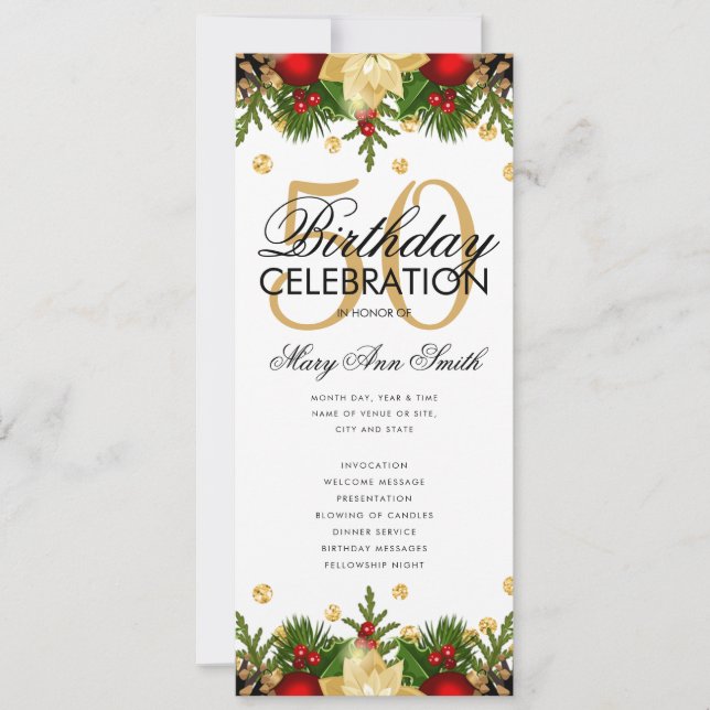 Helgdag 50:e Födelsedagsfesten Program Guld w/ Men (Framsida)