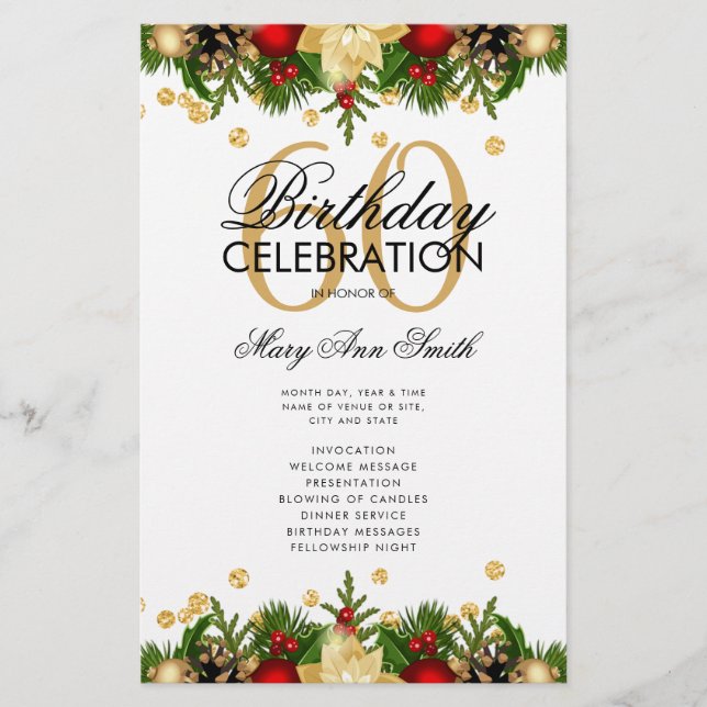 Helgdag 60:e Födelsedagsfesten Program Guld w/ Men (Framsidan)