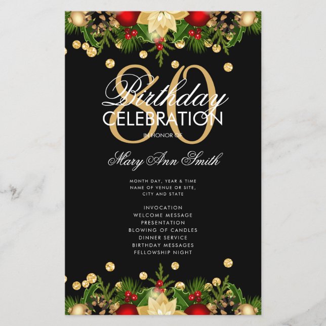 Helgdag 80:e Födelsedagsfesten Program Guld w/ Men (Framsida)