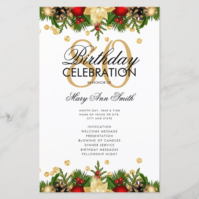 Helgdag 80:e Födelsedagsfesten Program Guld w/ Men (Framsida)