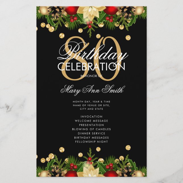 Helgdag 80:e Födelsedagsfesten Program Guld w/ Men (Framsidan)