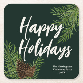 Helgdag Akvarell Vinter Barrgrönska Grön Underlägg Papper Kvadrat