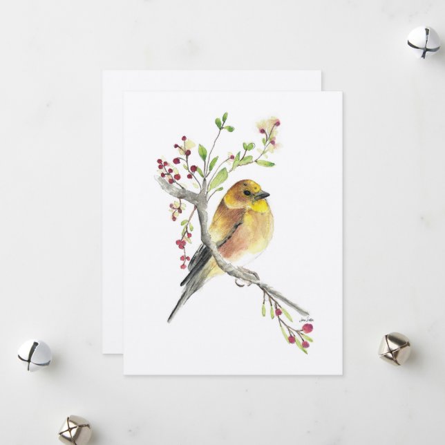 Helgdag American Goldfinch Bird Julkort (Fram/Back In Situ)