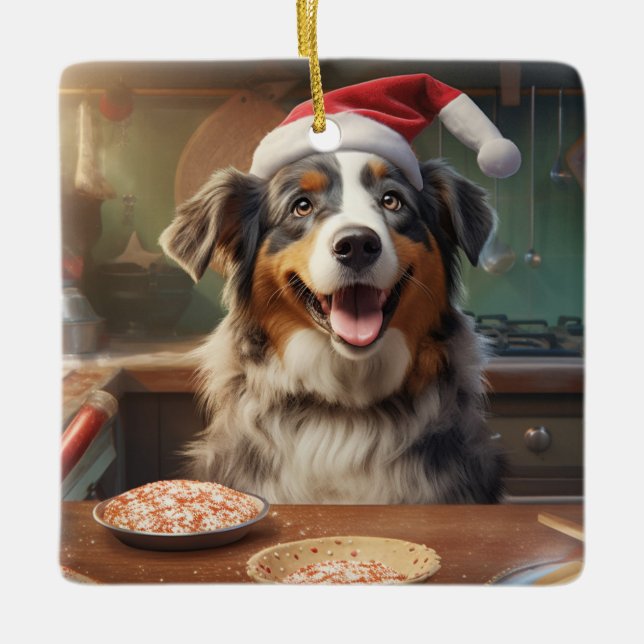 Helgdag Australian shepherd julkakor Julgransprydnad Keramik (Framsida)