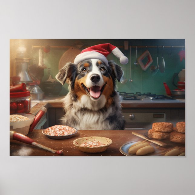 Helgdag Australian shepherd julkakor Poster (Framsidan)