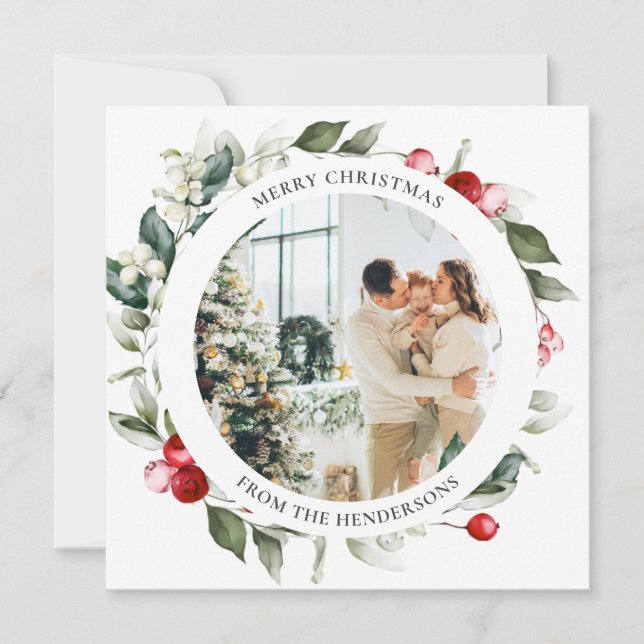 Helgdag av andningsfoto för god jul berry julkort (Framsida)