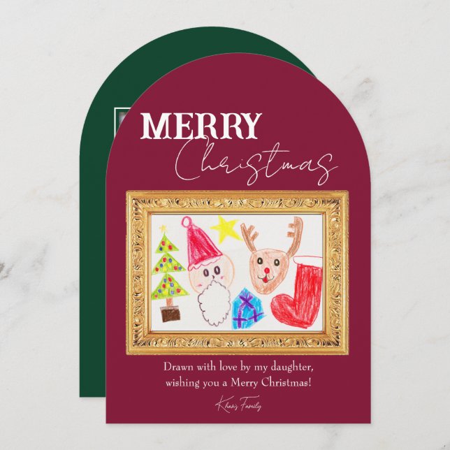 Helgdag av anpassningsbar med ditt barns teckning inbjudningar (Fram/baksida)