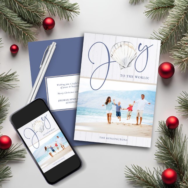 Helgdag av  av juljulljulljulljullen i Rustic Coas Julkort (Rustic Coastal Christmas Joy Shell Holiday Photo Card)
