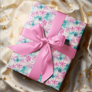 Helgdag av Bright Teal och Rosa Snowflake Presentpapper