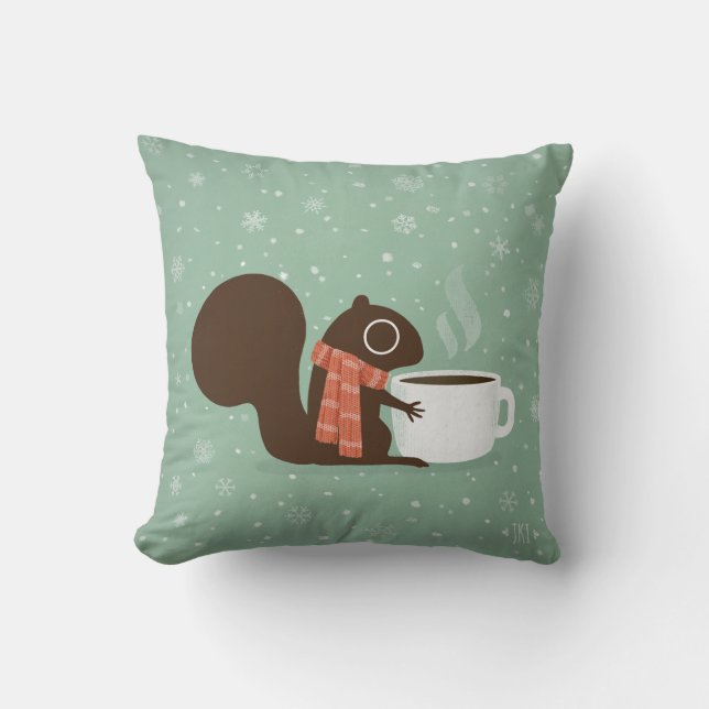 Helgdag av ekorre Kaffe Älskare Woodland Kudde (Framsida)